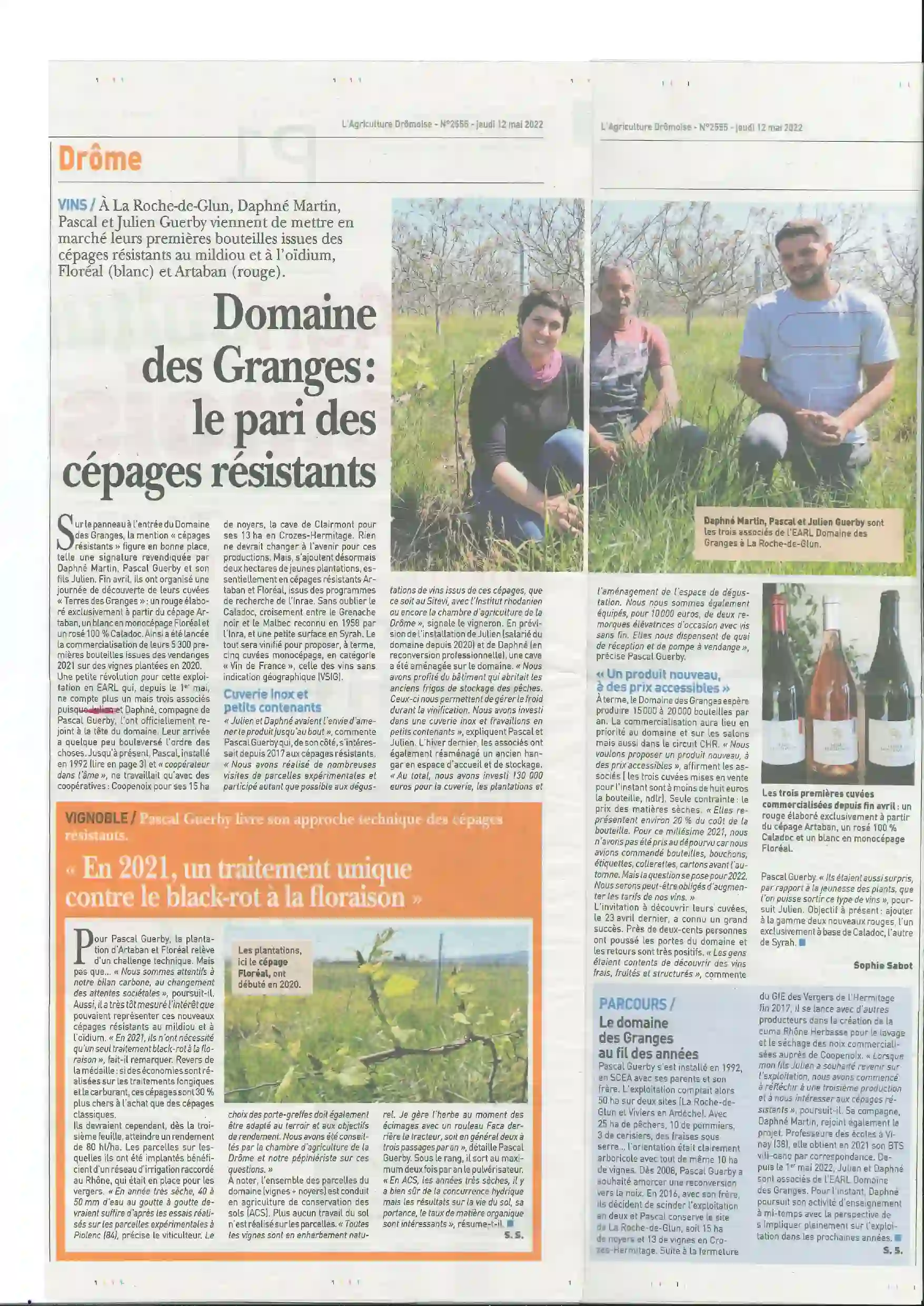 Article paru dans le journal : L'Agriculture Drômoise